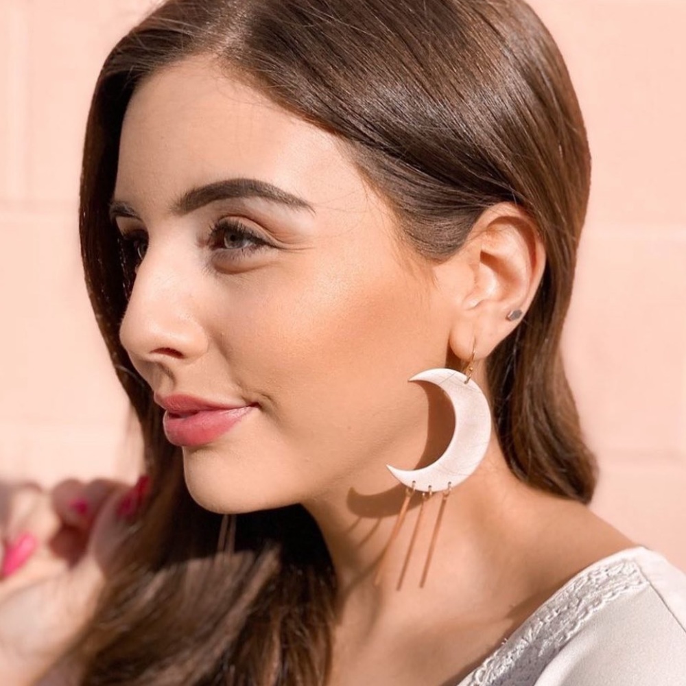 Handmade Clay Earrings Tucker & Scout Clay Geometric Funky Brass Gold Moon